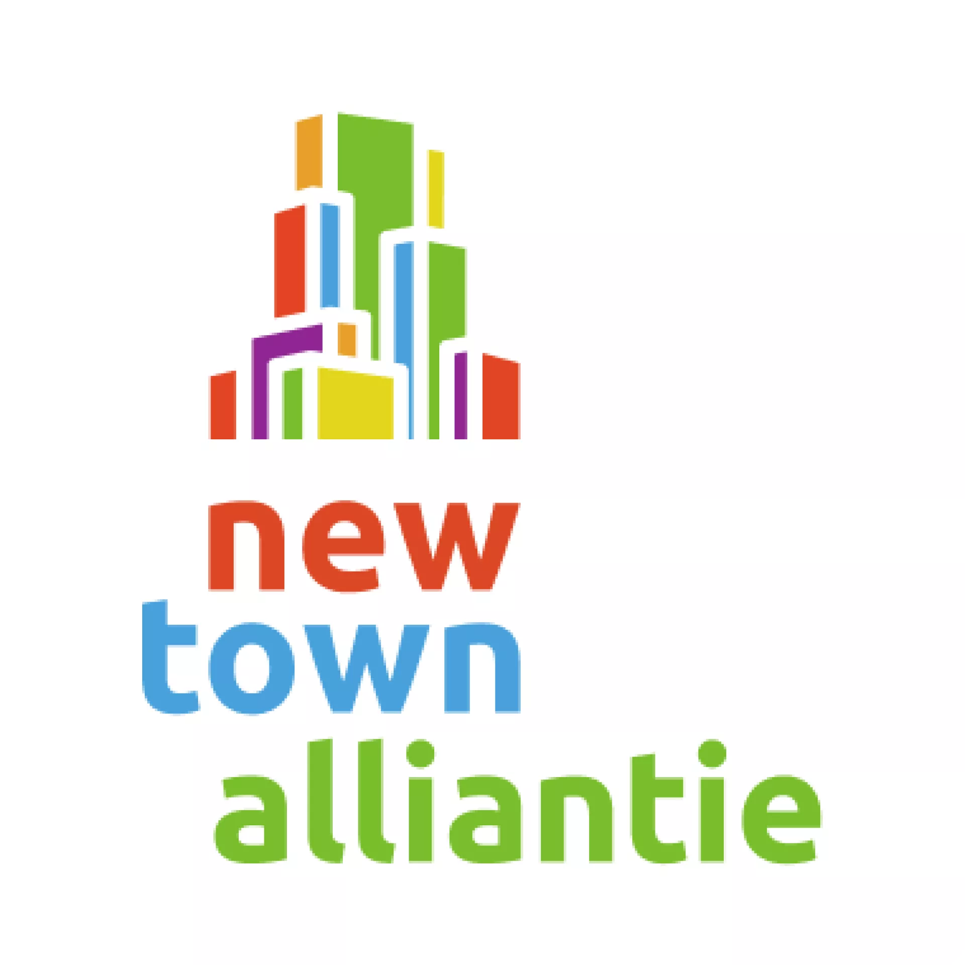 Logo van New Town Alliantie met kleurrijke gebouwen.